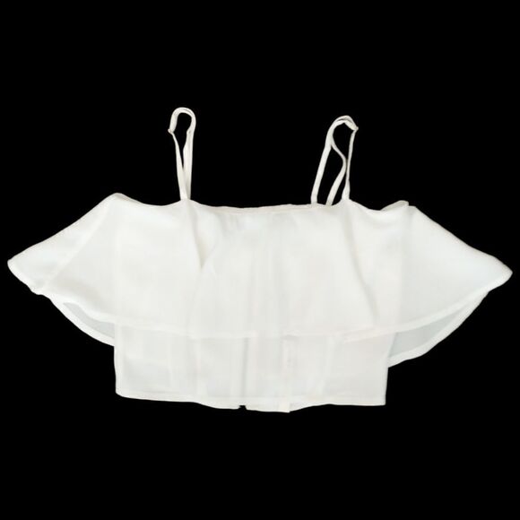 Y2K Ruffled Crop Top Cami Vanilla White Adjustable Spaghetti Straps Zipper Back. - Picture 3 of 16